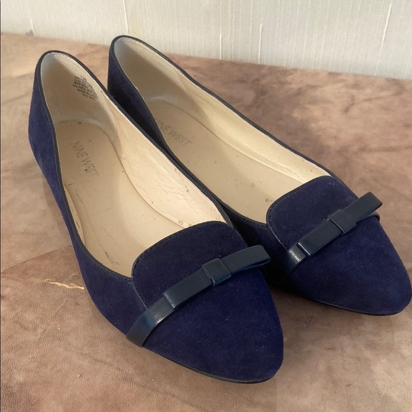 Nine West Blue Suede Flats with Bow Detail - Picture 1 of 7